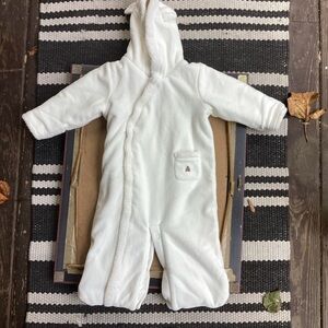 Baby Gap fleece white cozy one piece, size 6-12 months